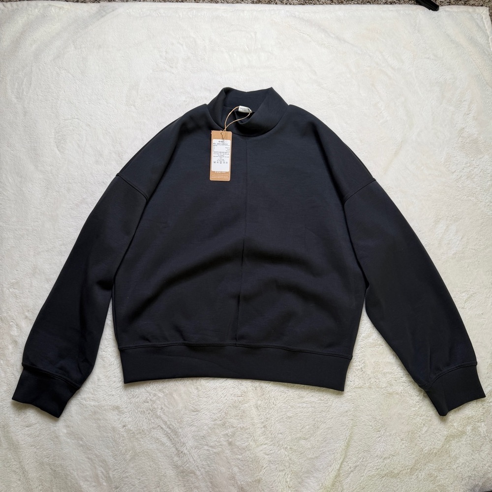 OGL Softest Spacer Knit Pleated Back Sweatshirt Charcoal L NWT